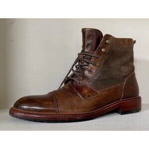 TRASK Mens Union Shearling Boots  8 M Cap Toe Sherpa Lined Lace Up Brown Leather